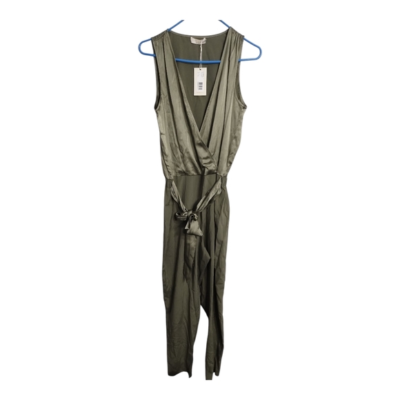 Ramy Brooks‎ Alvina Silk Sage Green Tie Waist Party Office Feminine  Jumpsuit M - Picture 4 of 11